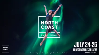 North Coast Dance Festival Poster (Dancer jumping with northern lights in background)