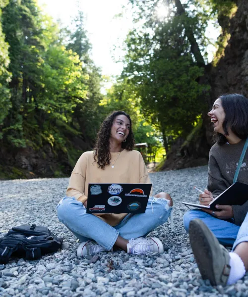 Two students at the black rocks area in Marquette.