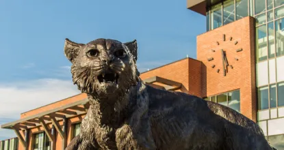 Wildcat statue on campus at Northern Michigan University