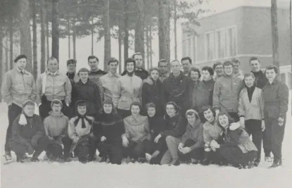 Vintage photo of NMU ski club from 1955