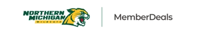 Northern Michigan University logo with Wildcat and a MemberDeals logo directly next to it.