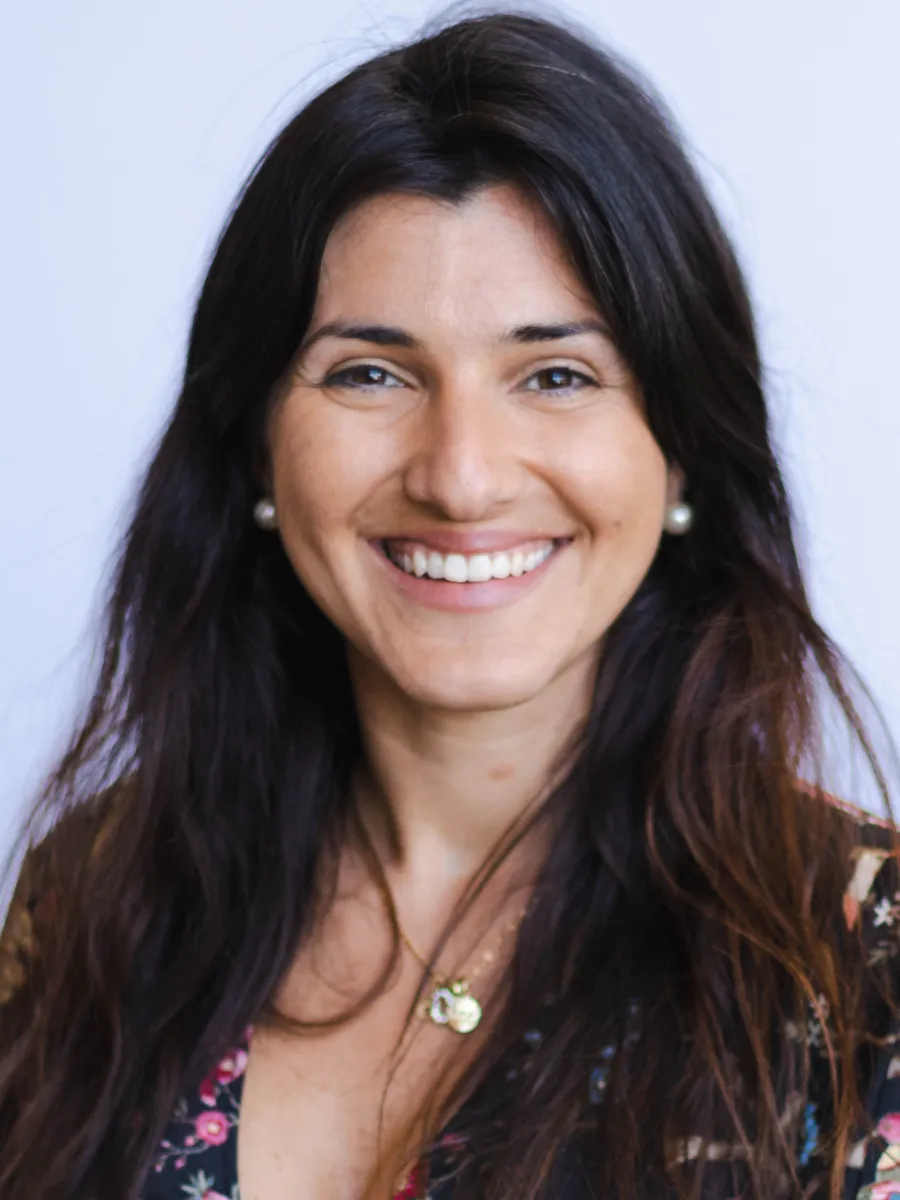 White background with a professional headshot of Bia