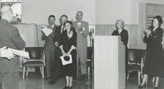 Lydia M. Olsen getting the library dedicated to her