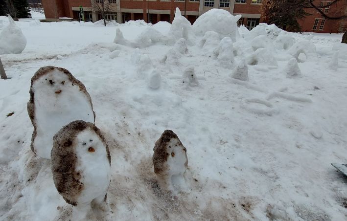 snow sculpture with penguins and octopus