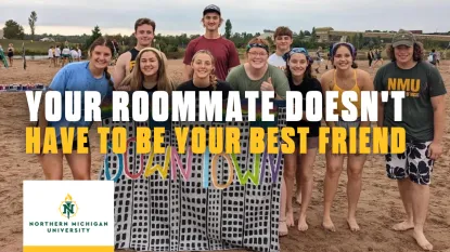 "Your Roommate doesn't have to be your best friend" Picture of ten students on the beach