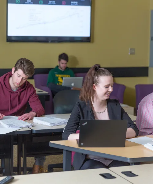 Finance students in an NMU classroom