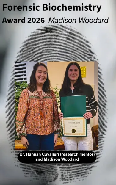 Madison Woodard receives Outstanding FBIC student award from Dr. Cavalieri