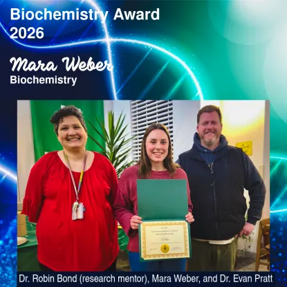 Biochemistry award Mara Weber with faculty.