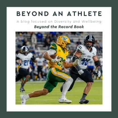 Cover for Beyond and Athlete titled Beyond the Record Book, image of running NMU football player