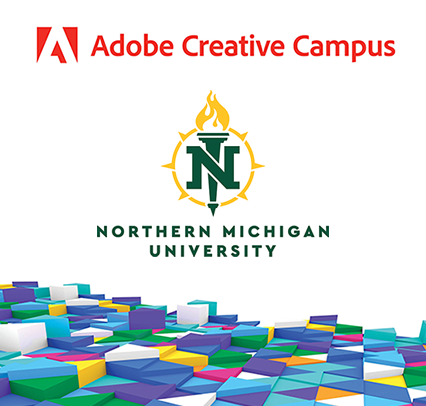 Adobe Creative Campus and Northern Michigan University logos above colored tiles