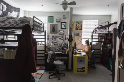 The Woods dorm room setup