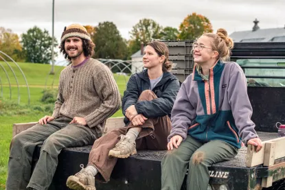 eegs graduate courses card, students at the farm