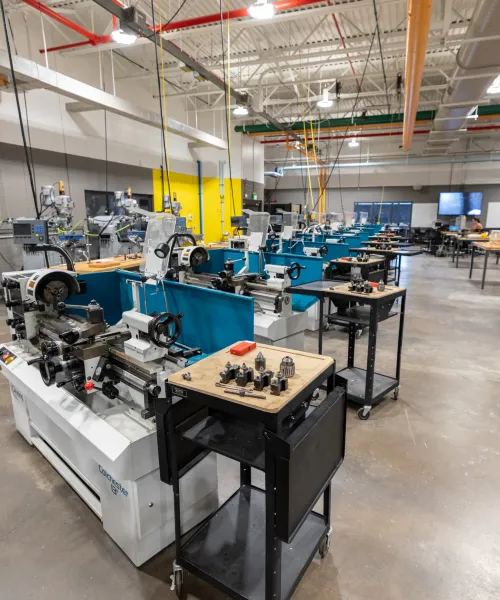 A panoramic view of part of the CNC/Manufacturing lab located in the NMU Jacobetti Complex