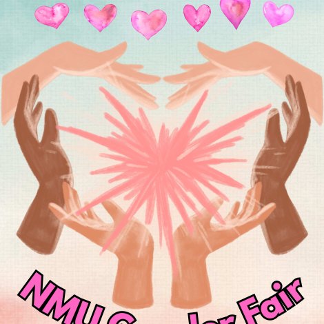 Hands arranged to create a heart with a pink firework inside