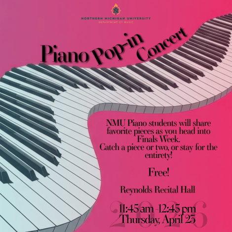 A wavy piano keyboard with black and white keys and bright pink background.  Text available in the event description.