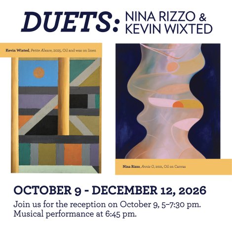 Images front, L to R: Kevin Wixted, Petite Alsace, 2025, Oil and wax on linen; Nina Rizzo, Annie O, 2021, Oil on Canvas