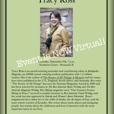 Flyer shows photo of writer Tracy Ross, event details, biographical information