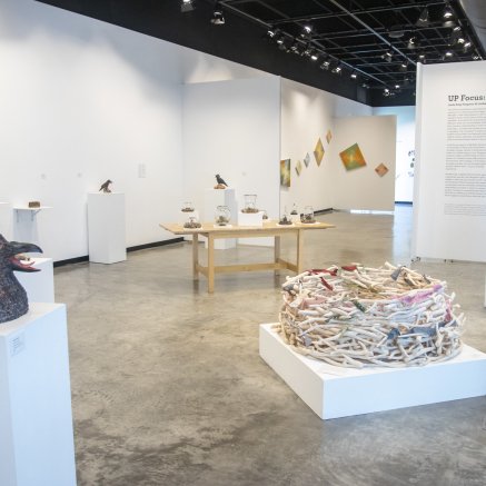 Image of the gallery featuring the 2022 UP Focus exhibition at the Art Museum at NMU