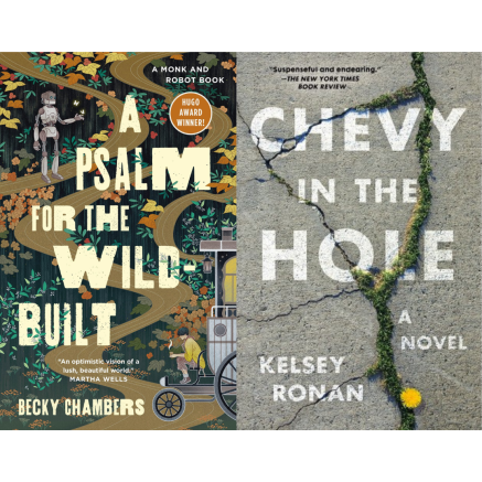 front covers of the books "A Psalm for the Wild Built" and "Chevy in the Hole"