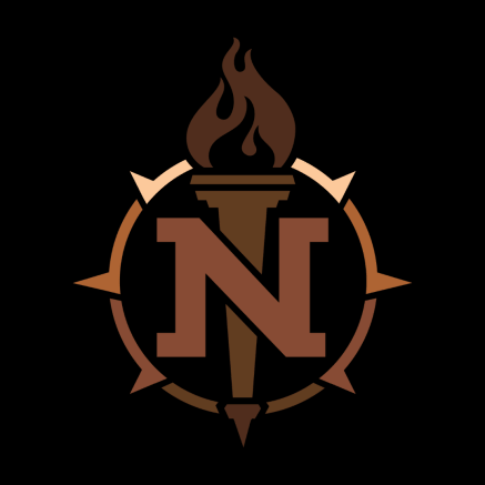 Image is the Northern torch logo with alternate colors. The flame is dark brown, and then the border goes from a light tan to dark brown at the bottom of the torch.