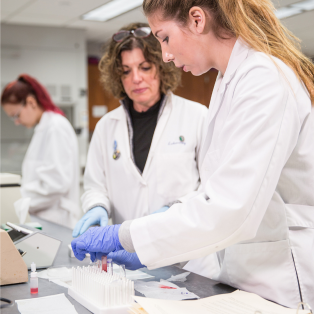 student and professor working together in a lab