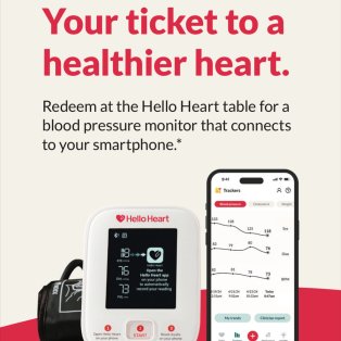 Picture of Hello Heart blood pressure monitor and mobile device application that can be used as a ticket for a free device for eligible members.