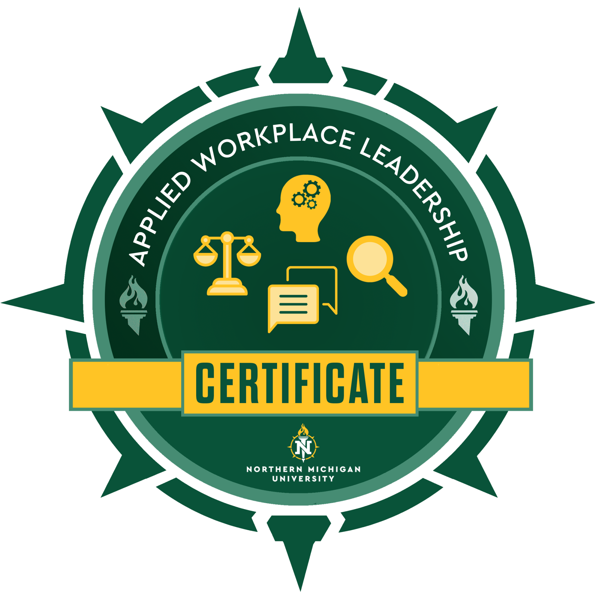 Applied Workplace Leadership Certificate logo with NMU branded icons