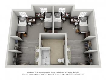 shared bedroom with ADA shower floor plan