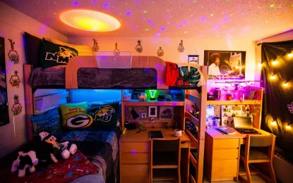 A decorated shared bedroom in The Quad.