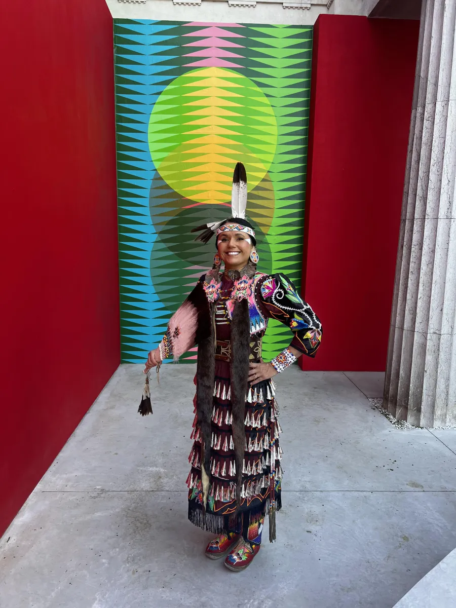 Michelle Reed wearing a jingle dress