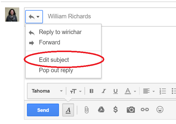 Gmail Edit Subject Menu