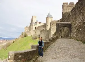 Amber in front of a castle