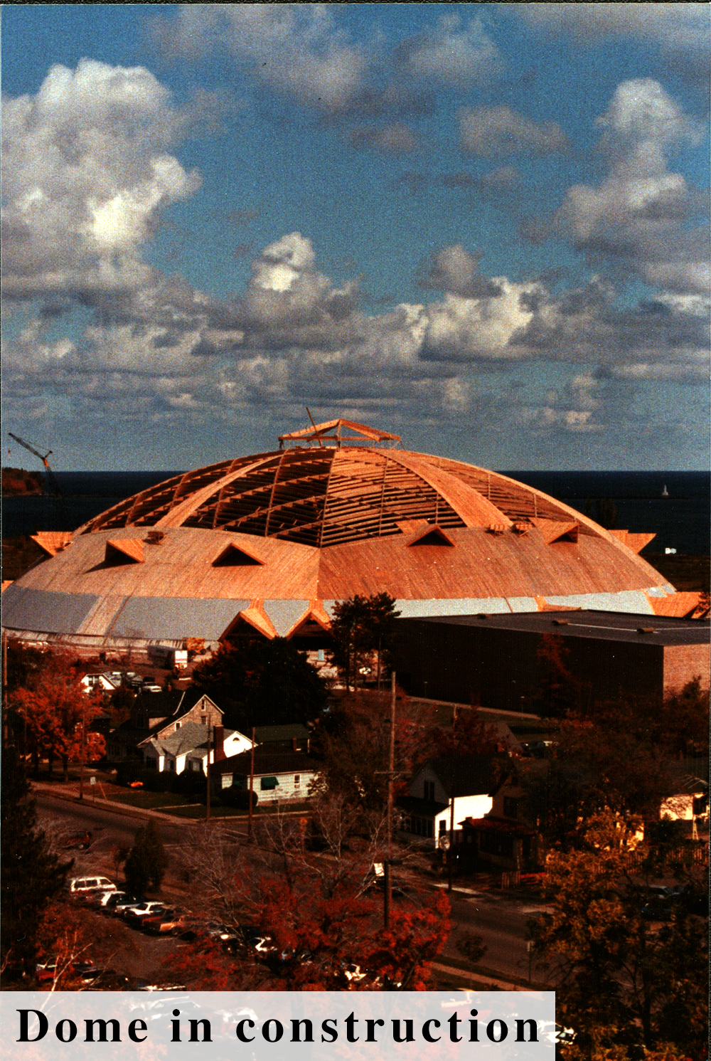 Aerial view of Superior Dome in construction