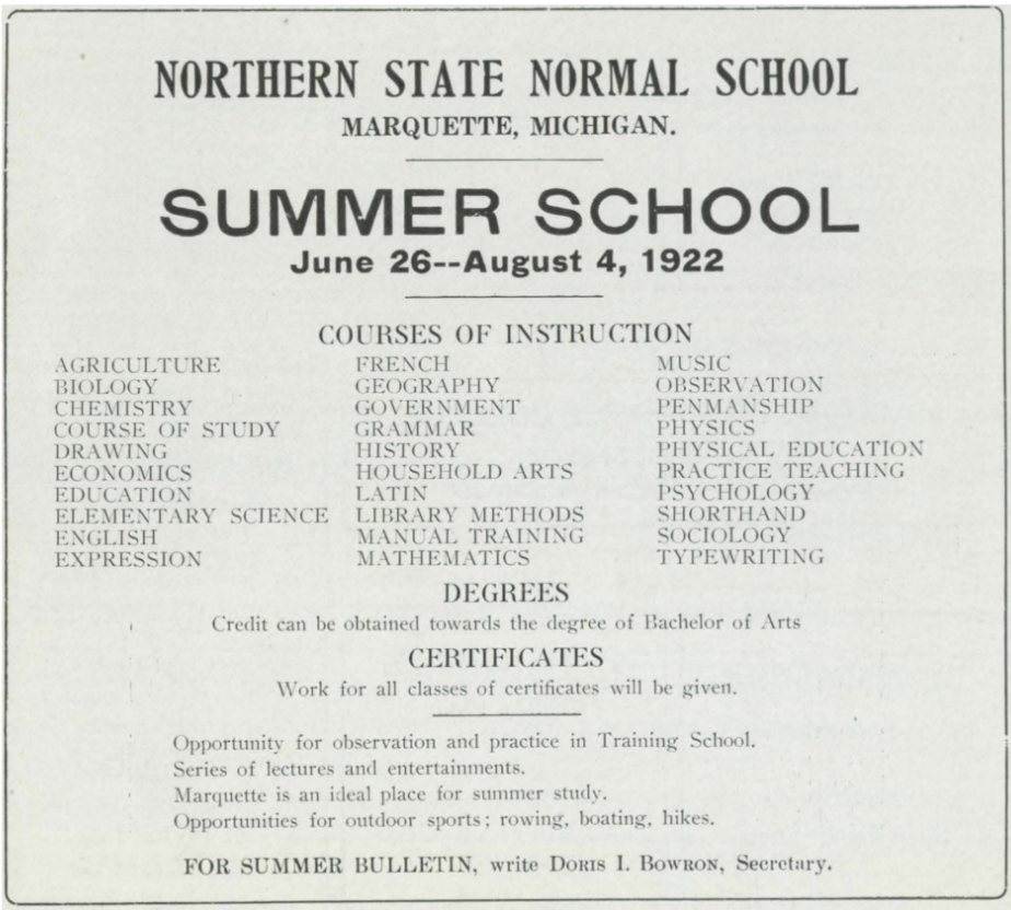 Northern State Normal School Summer School, 1922 Clipping