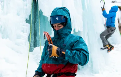 Outdoor Rec Student preparing to ice climb