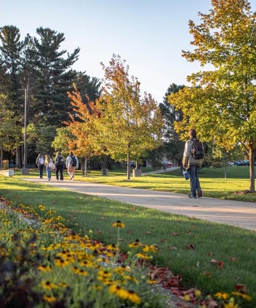 Trees and flowers in NMU's academic mall. 