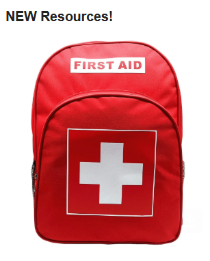 Red Backpack with the words First Aid