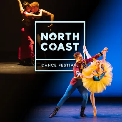 2026 North Coast Dance Festival Logo with pictures of two couples dancing (modern and ballet
