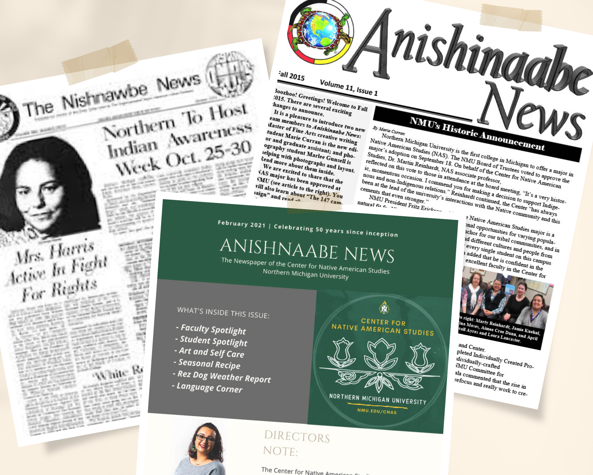 Photo collage of Anishinaabe News issues
