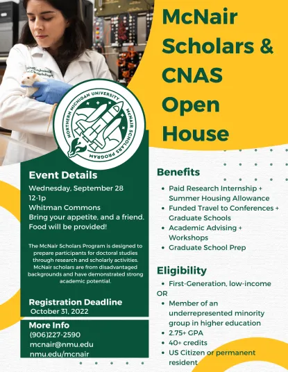 More info on the McNair program can be found at https://nmu.edu/mcnairscholars/