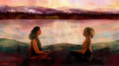 painting of two women meditating 