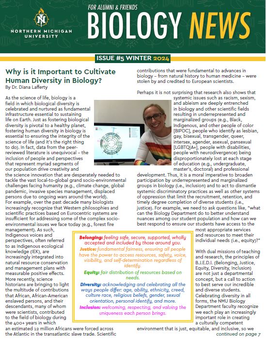 Front page of Winter 2024 issue of Biology News. The newsletter itself is available at  https://nmu.edu/biology/biology-newsletter.