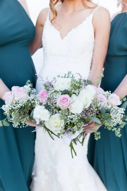 Close up of bride's and bridesmaids' bouquets