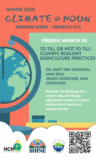 Dr. Matt Van Grinsven (NMU) and James Dedecker (MSU Extension) will be presenting in Jamrich Hall on Friday, March 20, 2026. They will be sharing the findings of their reduced tillage agricultural research conducted at two local farms.
