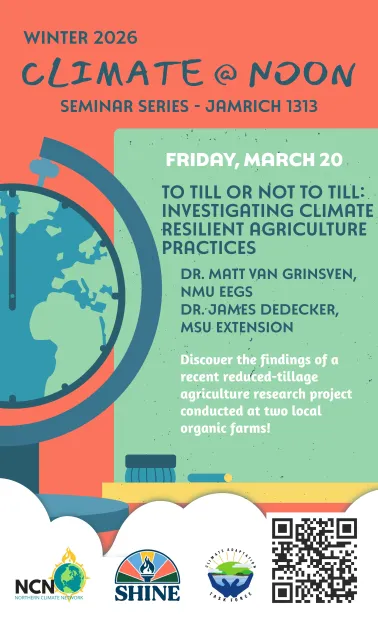 Dr. Matt Van Grinsven (NMU) and James Dedecker (MSU Extension) will be presenting in Jamrich Hall on Friday, March 20, 2026. They will be sharing the findings of their reduced tillage agricultural research conducted at two local farms.
