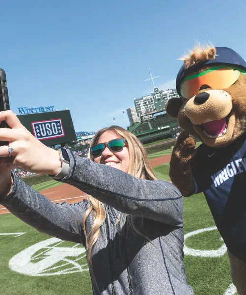 Emma with the Cubs mascot