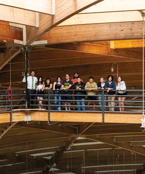 NMU's inaugeral cohort of Schultz Fellows poses on the Superior Dome cat walk