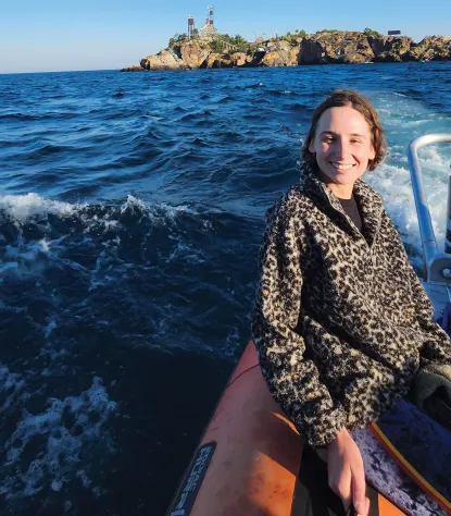 Millie Frankel on boat to and from Granite Island by Nathan Holtrey '25 MFA