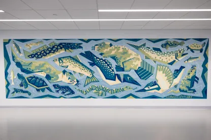 The new mural in the newly renovated Harden Hall painted by Sydney Kuipers.