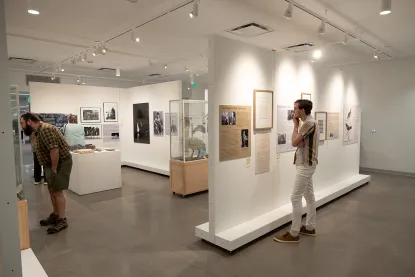 The student art gallery inside of the newly renovated Harden Hall.